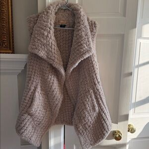 Tahari Plush Taupe Faux-Fur Shawl Collar Vest